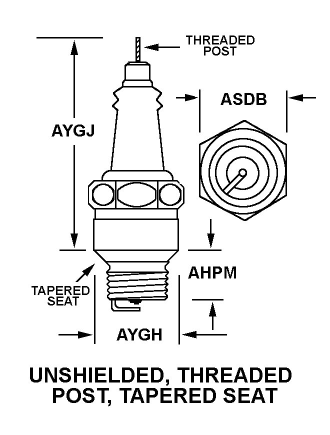 UNSHIELDED, THREADED POST, TAPERED SEAT style nsn 2920-00-144-8093
