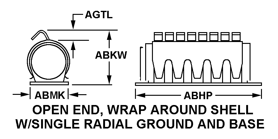 OPEN END, WRAP AROUND SHELL W/SINGLE RADIAL GROUND AND BASE style nsn 5960-01-271-4820