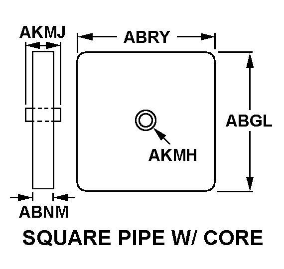 SQUARE WITH PIPE CORE style nsn 5342-00-526-3679