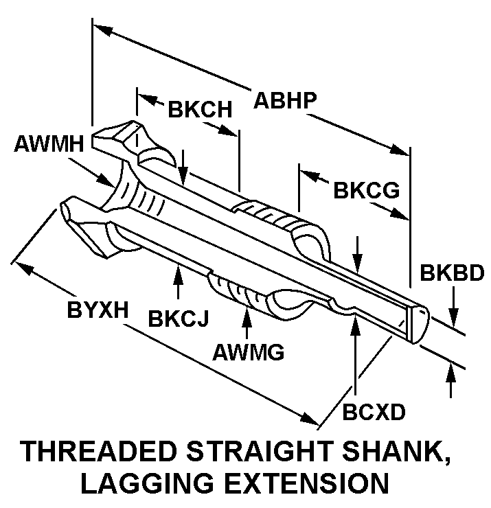 THREADED STRAIGHT SHANK, LAGGING EXTENSION style nsn 6685-01-058-9047