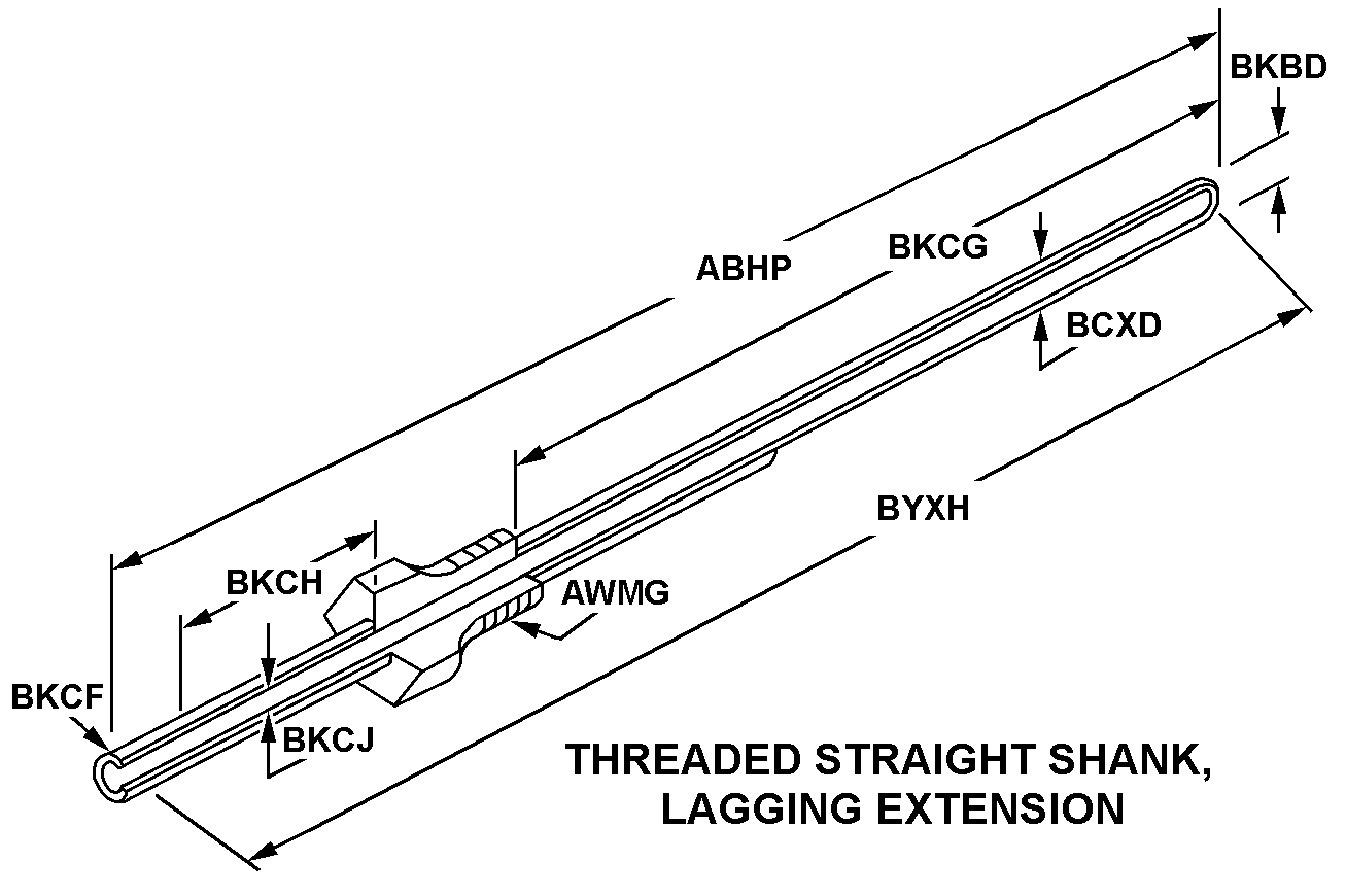 THREADED STRAIGHT SHANK, LAGGING EXTENSION style nsn 6685-01-073-8433