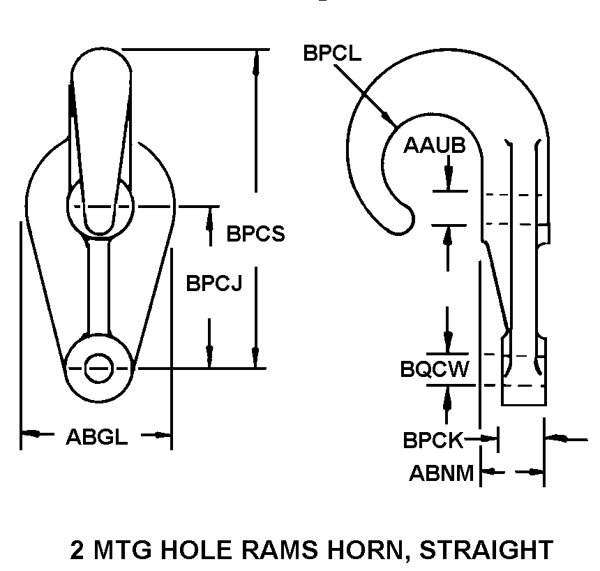 2 MTG HOLE RAMS HORN, STRAIGHT style nsn 2540-01-421-1660