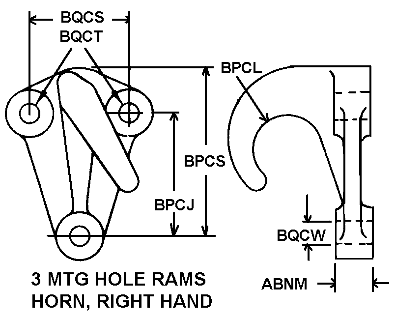 3 MTG HOLE RAMS HORN, RIGHT HAND style nsn 2540-01-454-0663