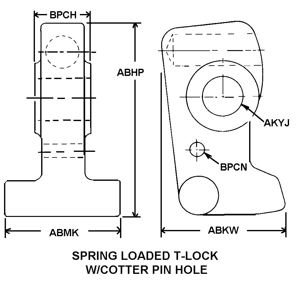 SPRING LOADED T-LOCK W/COTTER PIN HOLE style nsn 2540-00-735-0156