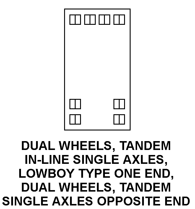 DUAL WHEELS, TANDEM IN-LINE SINGLE AXLES , LOWBOY TYPE ONE END, DUAL WHEELS, TANDEM SINGLE AXLES OPPOSITE END style nsn 3810-00-198-3434