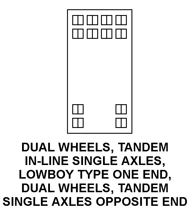 DUAL WHEELS, TANDEM IN-LINE SINGLE AXLES , LOWBOY TYPE ONE END, DUAL WHEELS, TANDEM SINGLE AXLES OPPOSITE END style nsn 3810-00-198-3434