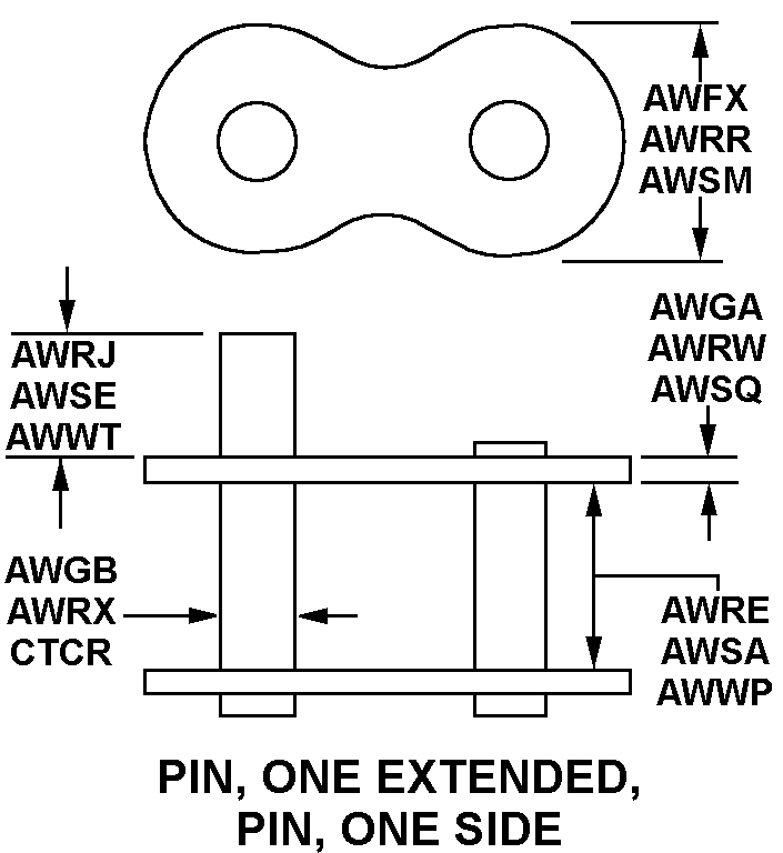 PIN, ONE EXTENDED PIN, ONE SIDE style nsn 3020-00-600-8502