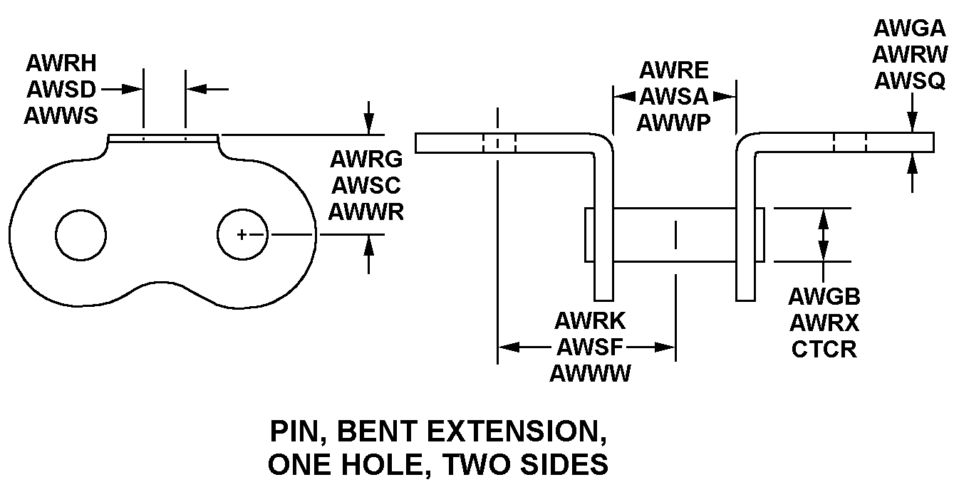 PIN, BENT EXTENSION, ONE HOLE, TWO SIDES style nsn 3020-01-021-9609