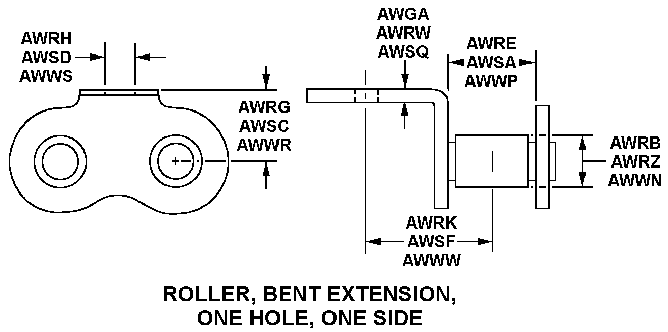 ROLLER, BENT EXTENSION, ONE HOLE, ONE SIDE style nsn 3020-01-356-6843