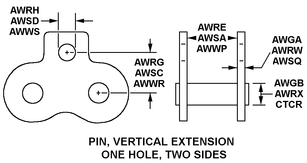 PIN, VERTICAL EXTENSION ONE HOLE, TWO SIDES style nsn 3020-00-064-8154