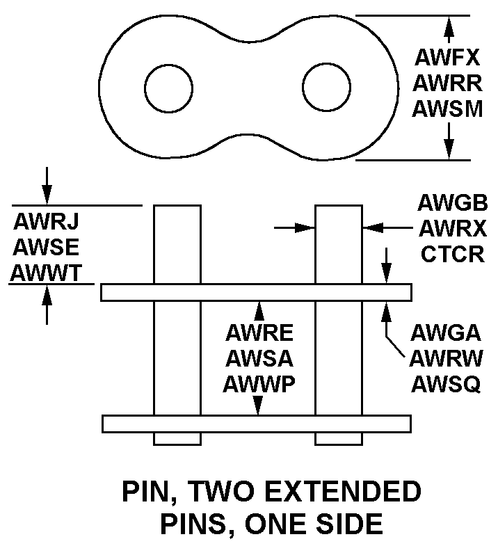 PIN, TWO EXTENDED PINS, ONE SIDE style nsn 3020-00-878-3913