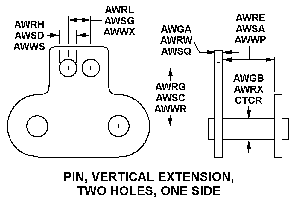 PIN, VERTICAL EXTENSION TWO HOLES, ONE SIDE style nsn 3020-01-023-2855