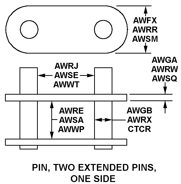 PIN, TWO EXTENDED PINS, ONE SIDE style nsn 3020-01-535-7823