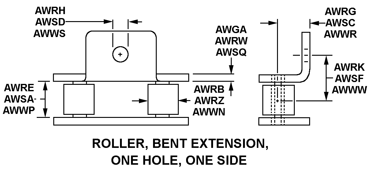 ROLLER, BENT EXTENSION, ONE HOLE, ONE SIDE style nsn 3020-01-356-6843