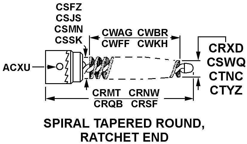 SPIRAL TAPERED ROUND, RATCHET END style nsn 1005-00-690-8441