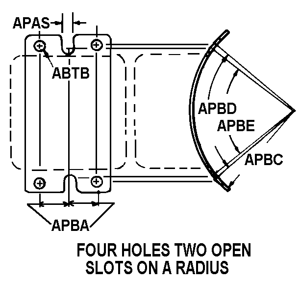 FOUR HOLES TWO OPEN SLOTS ON A RADIUS style nsn 2920-00-900-0374
