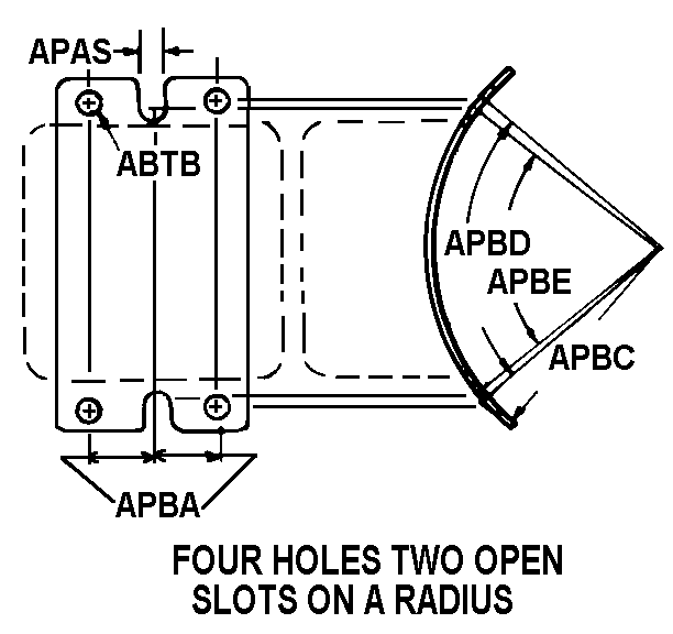 FOUR HOLES TWO OPEN SLOTS ON A RADIUS style nsn 2920-00-900-0373