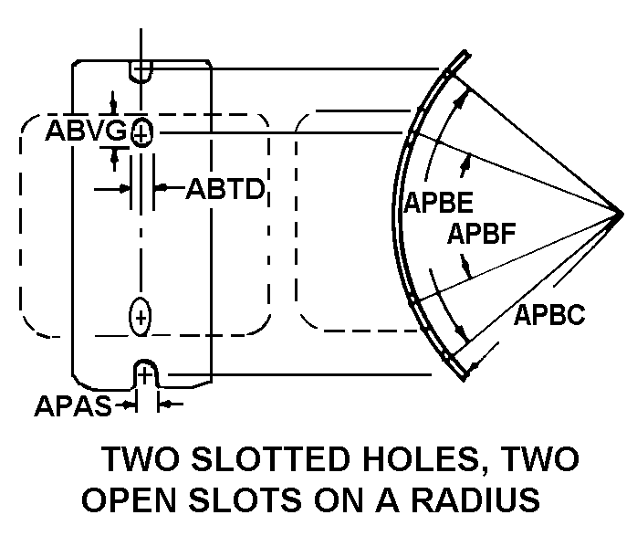 TWO SLOTTED HOLES, TWO OPEN SLOTS ON A RADIUS style nsn 2920-00-086-2636