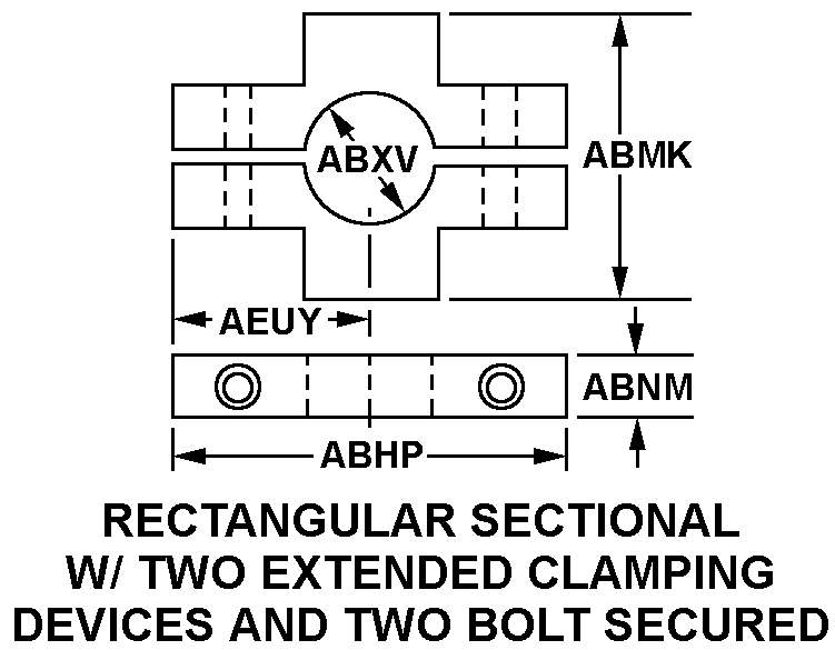 RECTANGULAR SECTIONAL W/TWO EXTENDED CLAMPING DEVICES AND TWO BOLT SECURED style nsn 3040-01-012-1701