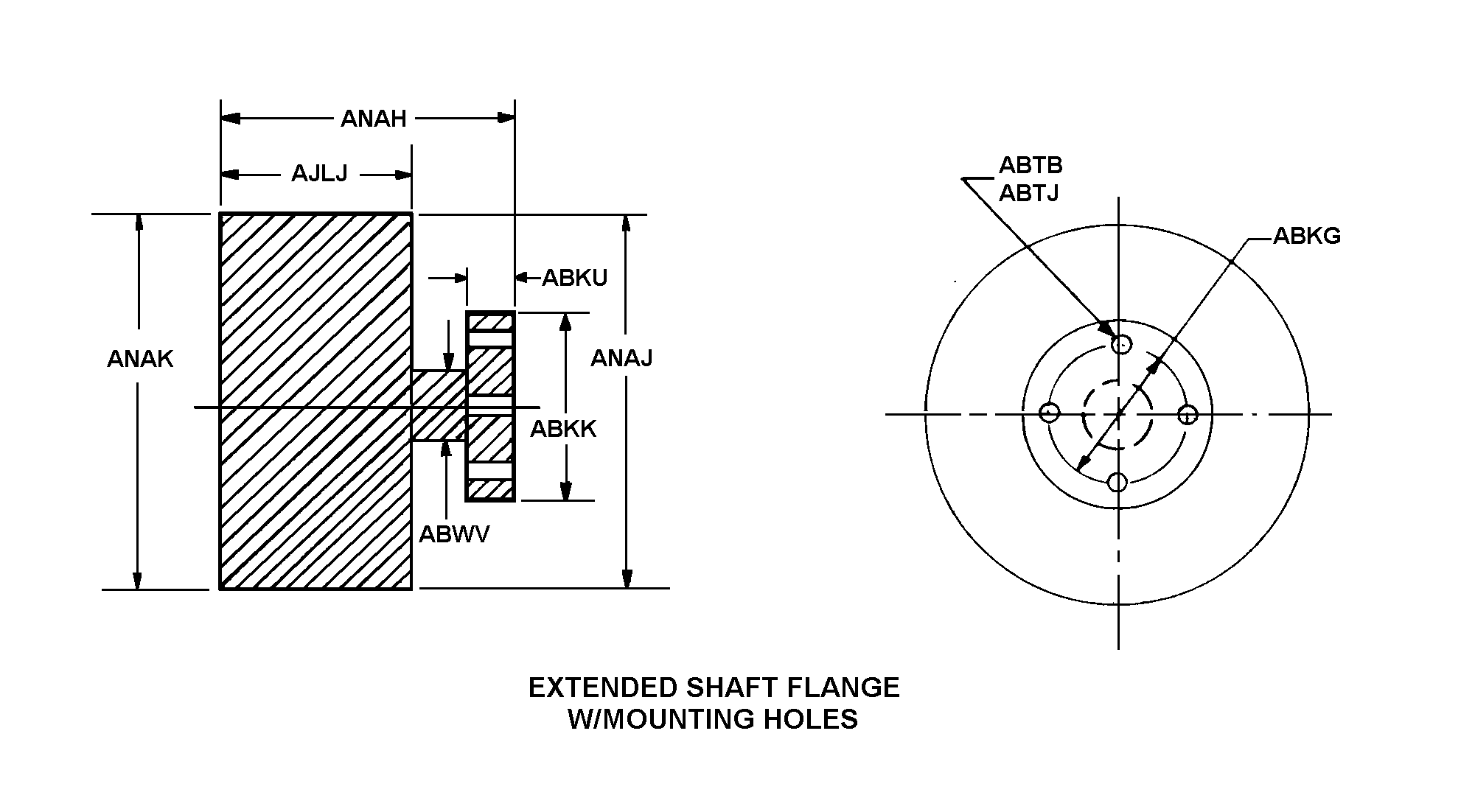 EXTENDED SHAFT FLANGE W/ MOUNTING HOLES style nsn 2010-01-605-5588