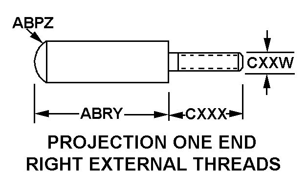 PROJECTION ONE END RIGHT EXTERNAL THREADS style nsn 5340-01-114-2458