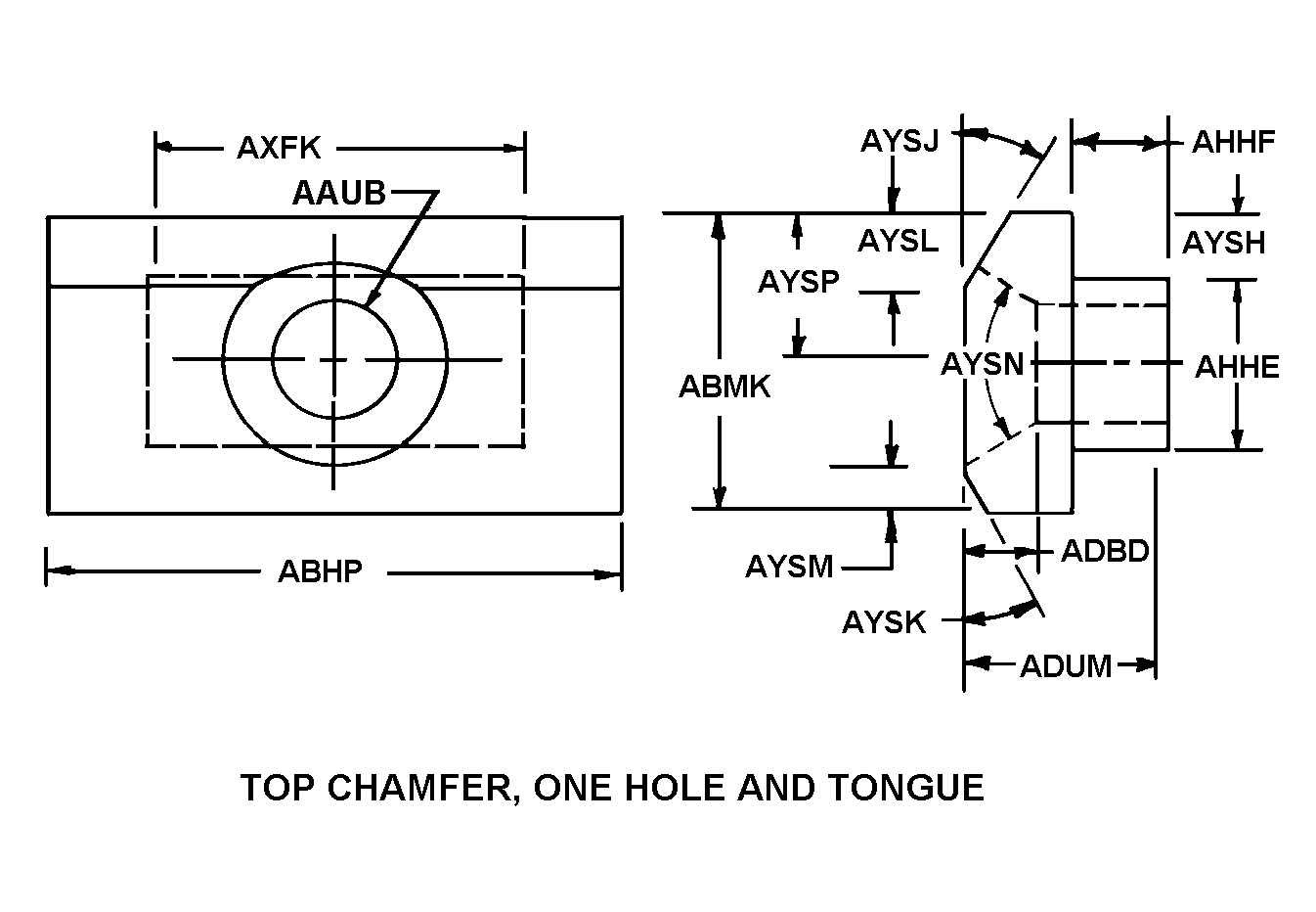 TOP CHAMFER, ONE HOLE AND TONGUE style nsn 2530-00-928-3519