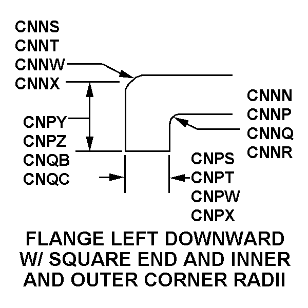 FLANGE LEFT DOWNWARD W/ SQUARE END AND INNER AND OUTER CORNER RADII style nsn 9540-00-595-8597