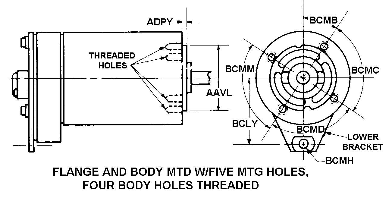 FLANGE AND BODY MTD W/FIVE MTG HOLES, FOUR BODY HOLES THREADED style nsn 2920-01-262-4926