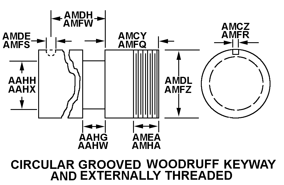 CIRCULAR GROOVED WOODRUFF KEYWAY AND EXTERNALLY THREADED style nsn 3040-01-389-6791