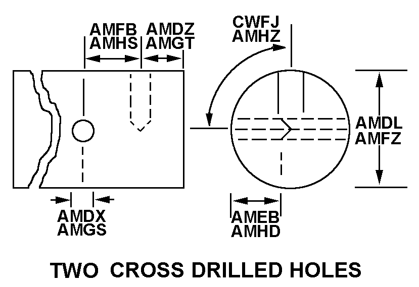 TWO CROSS DRILLED HOLES style nsn 3040-00-614-3038