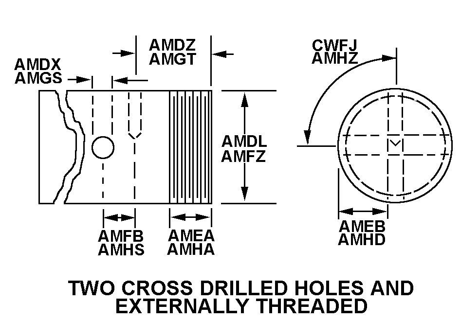 TWO CROSS DRILLED HOLES AND EXTERNALLY THREADED style nsn 3040-00-734-6892