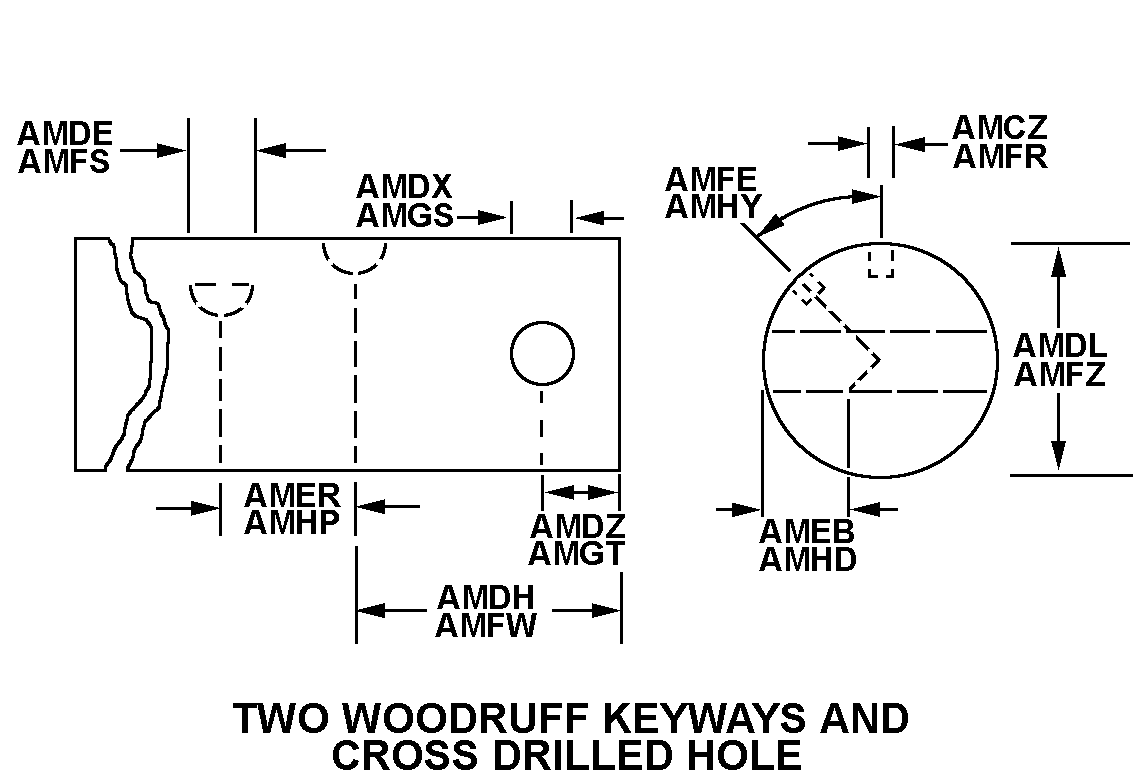 TWO WOODRUFF KEYWAYS AND CROSS DRILLED HOLE style nsn 3040-00-512-9223