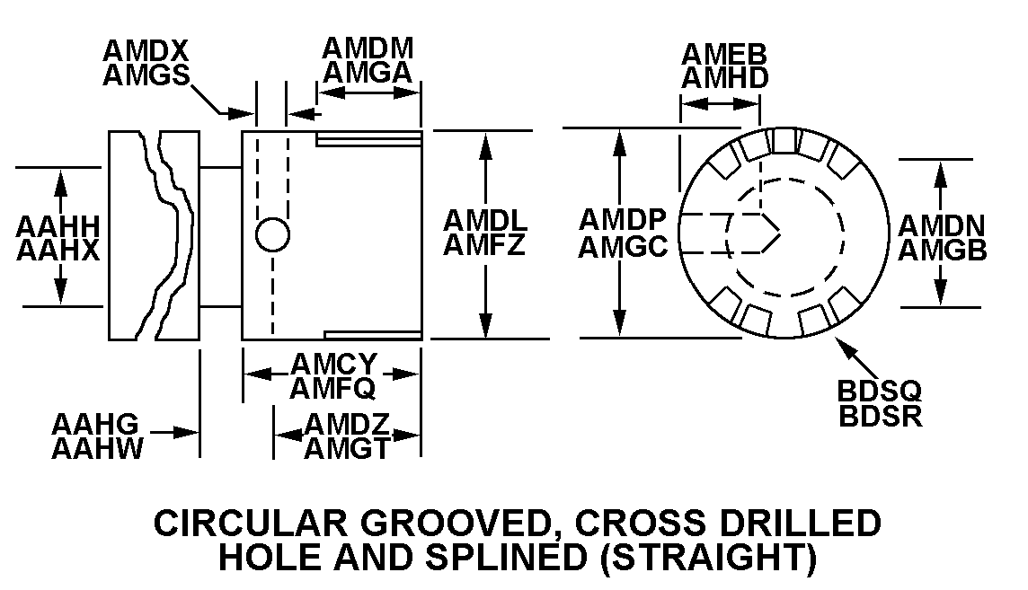 CIRCULAR GROOVED, CROSS DRILLED HOLE AND SPLINED (STRAIGHT) style nsn 3040-01-408-9991