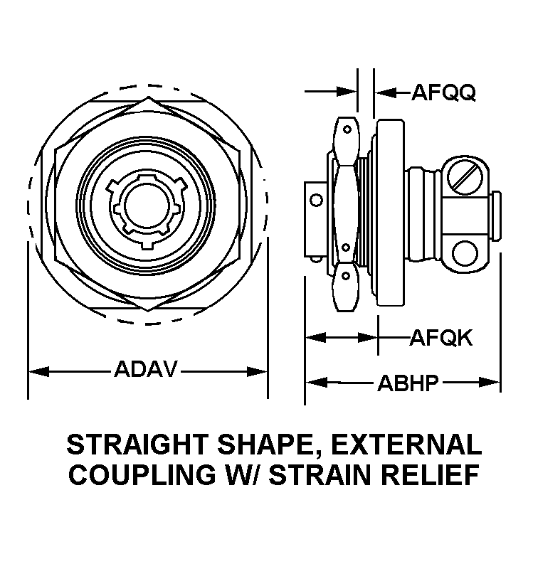 STRAIGHT SHAPE, EXTERNAL COUPLING W/STRAIN RELIEF style nsn 5935-01-324-8971