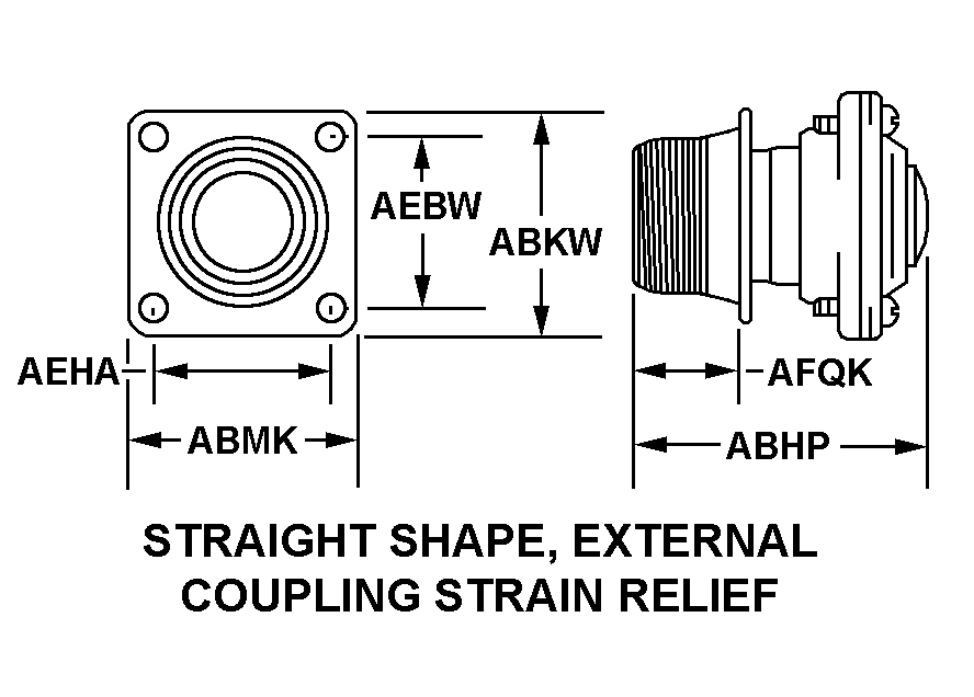 STRAIGHT SHAPE, EXTERNAL COUPLING STRAIN RELIEF style nsn 5935-01-107-6681