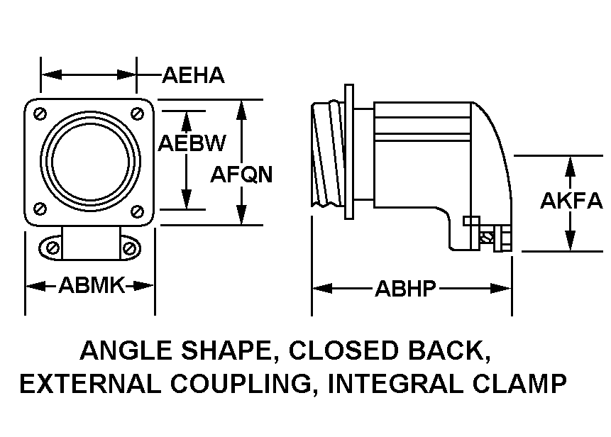 ANGLE SHAPE, CLOSED BACK, EXTERNAL COUPLING, INTEGRAL CLAMP style nsn 5935-01-331-0514