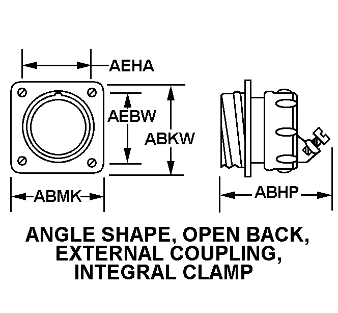 ANGLE SHAPE, OPEN BACK, EXTERNAL COUPLIN G, INTEGRAL CLAMP style nsn 5935-01-555-4081