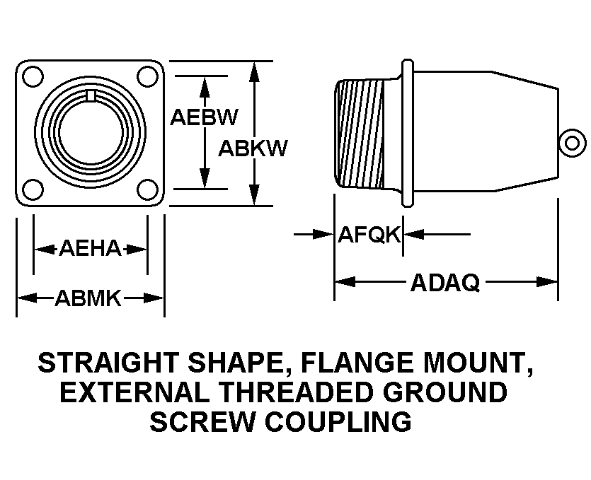 STRAIGHT SHAPE, FLANGE MOUNT, EXTERNAL THREADED GROUND SCREW COUPLING style nsn 5935-00-458-6064