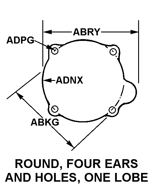 ROUND, FOUR EARS AND HOLES, ONE LOBE style nsn 1560-00-614-0908