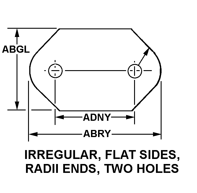 IRREGULAR, FLAT SIDES, RADII ENDS, TWO HOLES style nsn 5340-01-172-3357