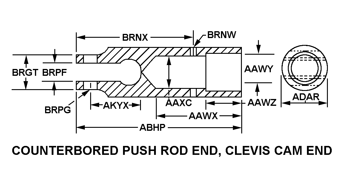 COUNTERBORED PUSH ROD END, CLEVIS CAM END style nsn 2815-00-244-0535