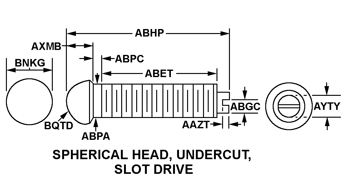 SPHERICAL HEAD, UNDERCUT, SLOT DRIVE style nsn 2805-01-302-3049