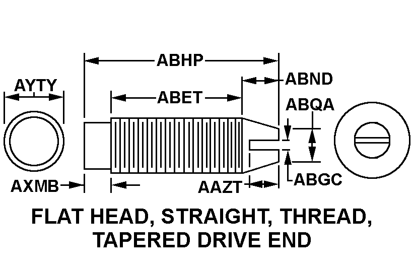 FLAT HEAD, STRAIGHT, THREAD, TAPERED DRIVE END style nsn 2815-01-355-1290