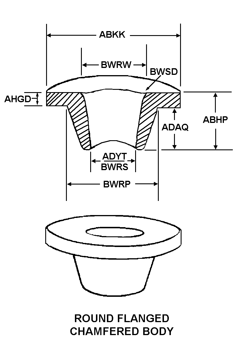 ROUND FLANGED CHAMFERED BODY style nsn 5365-00-174-0476