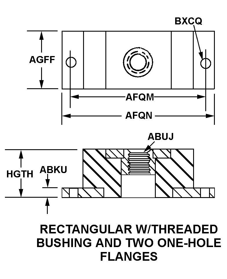 RECTANGULAR W/THREADED BUSHING AND TWO ONE-HOLE FLANGES style nsn 5342-00-988-8300