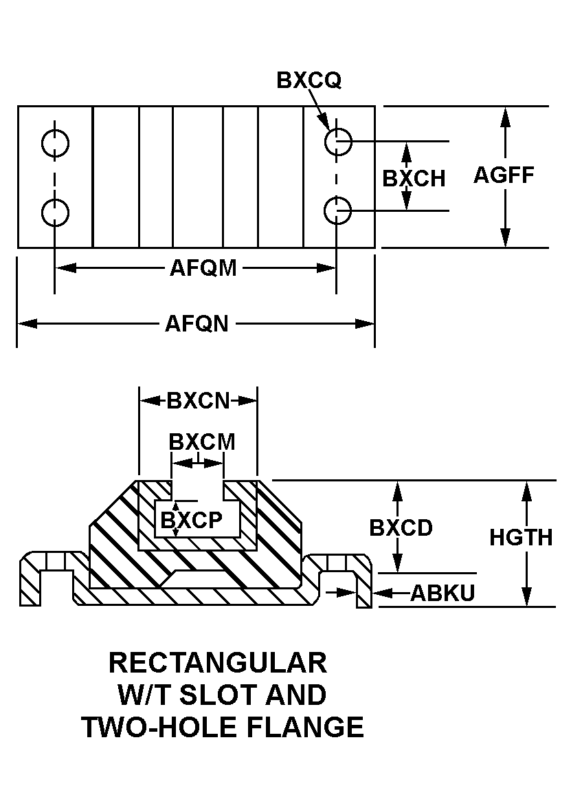 RECTANGULAR W/T SLOT AND TWO-HOLE FLANGE style nsn 5342-00-529-6111