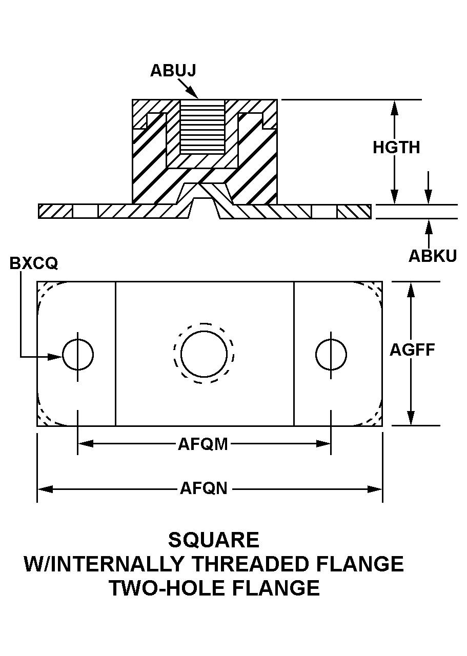 SQUARE W/INTERNALLY THREADED FLANGE TWO-HOLE FLANGE style nsn 5342-01-105-0771