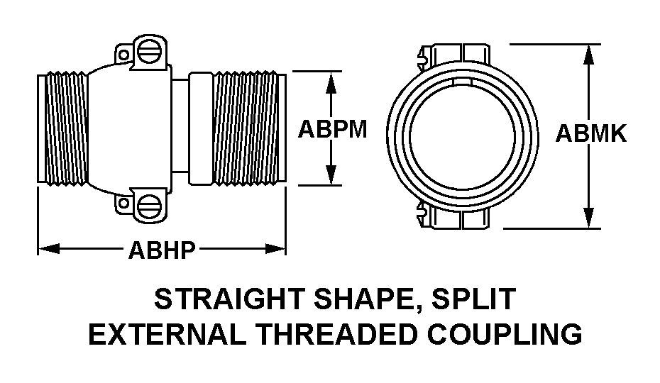 STRAIGHT SHAPE, SPLIT EXTERNAL THREADED COUPLING style nsn 5935-00-253-2006