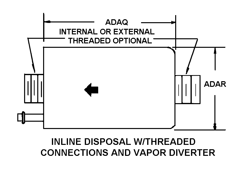 INLINE DISPOSAL W/THREADED CONNECTIONS AND VAPOR DIVERTER style nsn 4730-00-193-7593