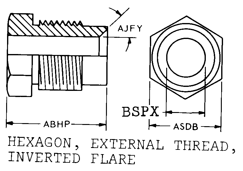 HEXAGON, EXTERNAL THREAD, INVERTED FLARE style nsn 4730-00-119-4261
